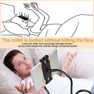ZUYEE Gooseneck Tablet Holder for Bed 4-10.5" Devices iPad Holder Stand Desk Mount Clip 30 inch Flexible Arm Clamp for iPad Mini Air Galaxy Tabs Nintendo Switch Kindle Fire Cell Phone White