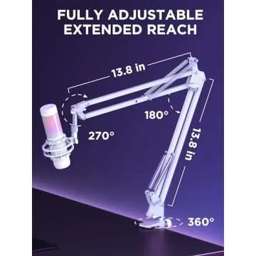 InnoGear Boom Arm Microphone Mic Stand for Blue Yeti HyperX QuadCast SoloCast Snowball Fifine Shure SM7B and other Mic, Medium, White