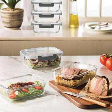FineDine 12-Piece Superior Glass Food Storage Containers Set, 35oz Capacity - Newly Innovated Hinged...