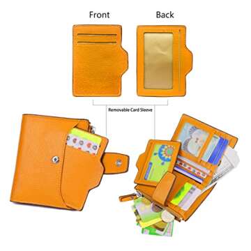 AINIMOER Women's RFID Blocking Leather Small Compact Bi-fold Zipper Pocket Wallet Card Case Purse with id Window (Lichee Yellow)