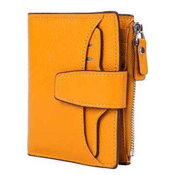 AINIMOER Women's RFID Blocking Leather Small Compact Bi-fold Zipper Pocket Wallet Card Case Purse with id Window (Lichee Yellow)