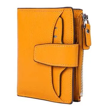 AINIMOER Women's RFID Blocking Leather Small Compact Bi-fold Zipper Pocket Wallet Card Case Purse with id Window (Lichee Yellow)