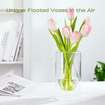 ZENS Unique Small Flower Vase, Modern Double Hollow Clear Glass Vase, Floating Decorative Vase Hand Blown Cool Bud Vase for Home Small Bouquet, Wedding Centerpieces
