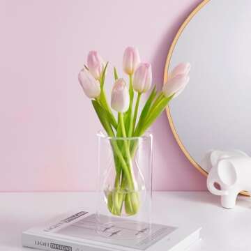 ZENS Unique Small Flower Vase, Modern Double Hollow Clear Glass Vase, Floating Decorative Vase Hand Blown Cool Bud Vase for Home Small Bouquet, Wedding Centerpieces