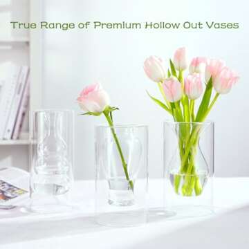 ZENS Unique Small Flower Vase, Modern Double Hollow Clear Glass Vase, Floating Decorative Vase Hand Blown Cool Bud Vase for Home Small Bouquet, Wedding Centerpieces