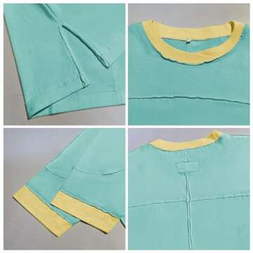 Songling Womens 3/4 Length Sleeve Casual Loose Fit Summer Tee Shirt Basics Cotton t Shirts Trendy Tops(Cyan,XS), X-Small