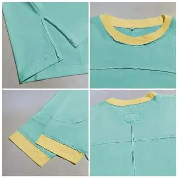 Songling Womens 3/4 Length Sleeve Casual Loose Fit Summer Tee Shirt Basics Cotton t Shirts Trendy Tops(Cyan,XS), X-Small