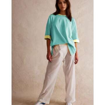 Songling Womens 3/4 Length Sleeve Casual Loose Fit Summer Tee Shirt Basics Cotton t Shirts Trendy Tops(Cyan,XS), X-Small