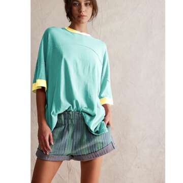 Songling Womens 3/4 Length Sleeve Casual Loose Fit Summer Tee Shirt Basics Cotton t Shirts Trendy Tops(Cyan,XS), X-Small