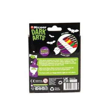 Micador Dark Arts Neon Glow Crayons Pack - 6 Crayons - Triangle grip - Made with beeswax - Neon coloring + drawing - Glows under blacklight - Ages 3+