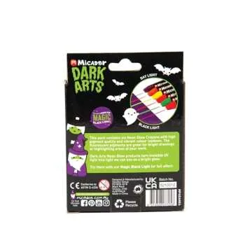 Micador Dark Arts Neon Glow Crayons Pack - 6 Crayons - Triangle grip - Made with beeswax - Neon coloring + drawing - Glows under blacklight - Ages 3+