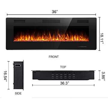 Antarctic Star 36 Inch Electric Fireplace in-Wall Recessed and Wall Mounted, Fireplace Heater and Linear Fireplace with Multicolor Flame, Timer, 750/1500W Control by Touch Panel & Remote