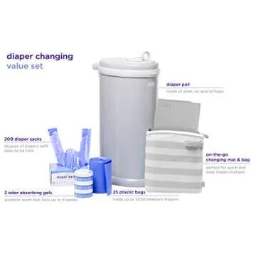 Ubbi Diaper Changing Value Gift Set, Baby Registry Gift, Includes Gray Diaper Pail, Absorbing Gels, Travel Changing Mat & Bag, Diaper Pail Waste Bags and On-the-Go Waste Sacks