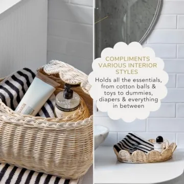 BEBE BASK Hand Woven Rattan Basket Set - 15x10x6 Inch - Small Scalloped Baskets - Round Wicker Basket - Wicker Storage Basket - Rattan Basket With Lid (Natural)