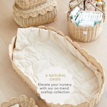 BEBE BASK Hand Woven Rattan Basket Set - 15x10x6 Inch - Small Scalloped Baskets - Round Wicker Basket - Wicker Storage Basket - Rattan Basket With Lid (Natural)