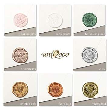 UNIQOOO Mailable Glue Gun Sealing Wax Sticks 8 Color Sample Pack -for Wax Seal Stamp, Cards Envelopes, Wedding Invitations, Wine Packages, DIY Project,Gift Idea -Pink, Green, Gold