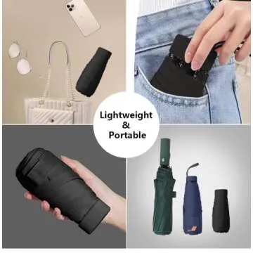 ESUFEIR Mini Travel Sun Umbrella for Purse With Case,Small Compact UV Umbrella Protection Sun,Lightweight Portable Parasol Umbrella Windproof for Women Men Kids (Black)