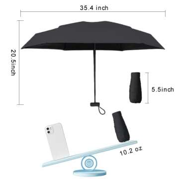 ESUFEIR Mini Travel Sun Umbrella for Purse With Case,Small Compact UV Umbrella Protection Sun,Lightweight Portable Parasol Umbrella Windproof for Women Men Kids (Black)