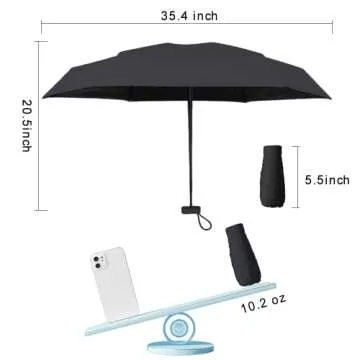ESUFEIR Mini Travel Sun Umbrella for Purse With Case,Small Compact UV Umbrella Protection Sun,Lightweight Portable Parasol Umbrella Windproof for Women Men Kids (Black)