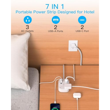 One Beat Cruise Ship Essentials, Travel Power Strip with USB C, Flat Plug Extension Cord with 3 Outl...