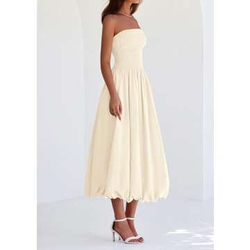 PRETTYGARDEN Women's 2025 Summer Strapless Tube Midi Dress Smocked A Line Bubble Long Flowy Casual Elegant Party Dresses