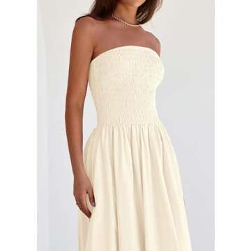 PRETTYGARDEN Women's 2025 Summer Strapless Tube Midi Dress Smocked A Line Bubble Long Flowy Casual Elegant Party Dresses