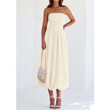 PRETTYGARDEN Women's 2025 Summer Strapless Tube Midi Dress Smocked A Line Bubble Long Flowy Casual Elegant Party Dresses