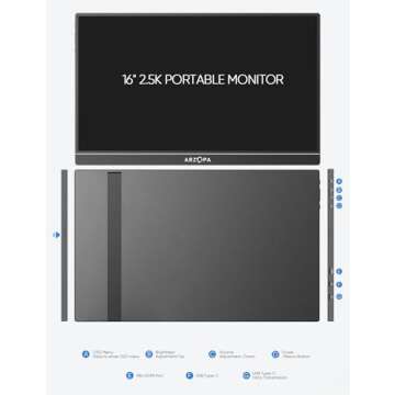 ARZOPA 16" 2.5K Portable Monitor for Gaming & Work