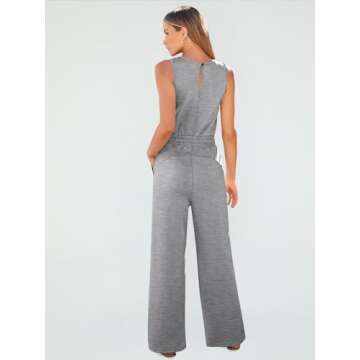 AUTOMET Womens Jumpsuits Dressy Summer Outfits Casual Sleeveless Wide Leg Long Pants Rompers Fashion Clothes 2024 Grey L