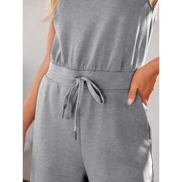 AUTOMET Womens Jumpsuits Dressy Summer Outfits Casual Sleeveless Wide Leg Long Pants Rompers Fashion Clothes 2024 Grey L
