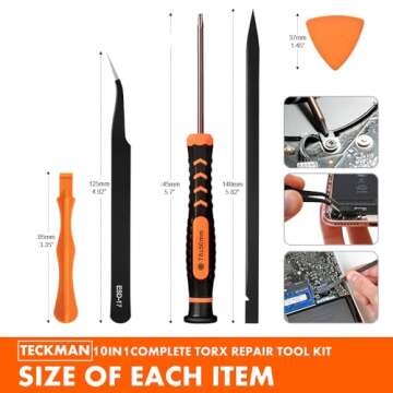 TECKMAN 10 in 1 Torx Screwdriver Set with T3 T4 T5 T6 T8 T10 Security Torx Bit & ESD Tweezers,Magnetic Screwdrivers Precision Repair Kit for Xbox,PS4,Macbook,Computer,Doorbell & Folding knife