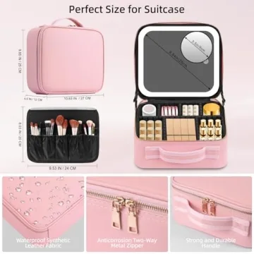 RRtide Makeup Bag with Lighted Mirror for Travel