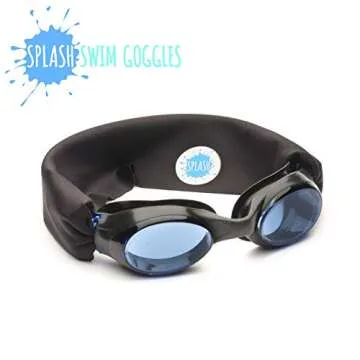 Splash Place SWIM KIDS GOGGLES with Fabric Strap - MIDNIGHT | Fun & Comfortable - Adult & Kids Swim Goggles - Won't Pull Your Hair - High Visibility Anti-Fog Lenses - Black Goggles for Swimming