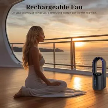 SISMEL Desk Fan,Portable Fan 11.8 Inch,Bladeless Fan,Small Fan Quiet Table,Rechargeable Battery Operated Fan with 3 Cooling Speeds,Aromatherapy Fan for Bedroom
