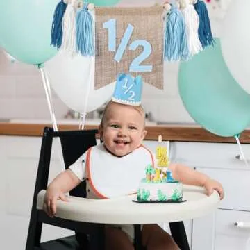1/2 Birthday Boy Half Birthday Decorations High Chair Banner, 6 Month Girl Tassel Wood Bead Highchair Garland Blue