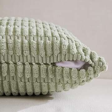 Fancy Homi 4 Packs Sage Green Decorative Throw Pillow Covers 18x18 Inch for Living Room Couch Bed Sofa, Rustic Farmhouse Boho Home Decor Soft Plush Striped Corduroy Square Cushion Case 45x45 cm