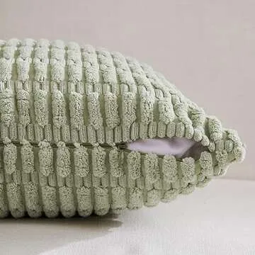 Fancy Homi 4 Packs Sage Green Decorative Throw Pillow Covers 18x18 Inch for Living Room Couch Bed Sofa, Rustic Farmhouse Boho Home Decor Soft Plush Striped Corduroy Square Cushion Case 45x45 cm