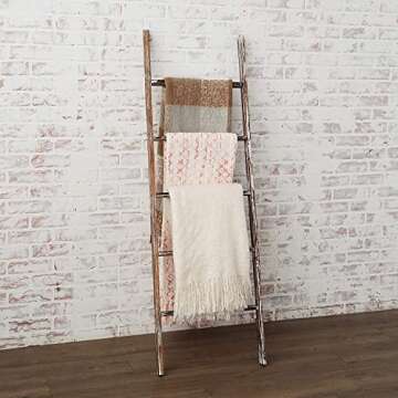 Farmhouse Accents USA Rustic Blanket Ladder - Dark Brown & White Distressed Stain - Throw Blanket St...