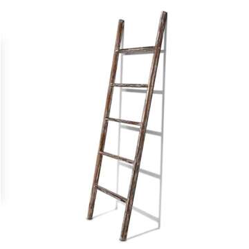 Farmhouse Accents USA Rustic Blanket Ladder - Dark Brown & White Distressed Stain - Throw Blanket Storage - Living Room Decor - Bathroom Towel Rack - Decorative Farmhouse Stand - 5 Foot