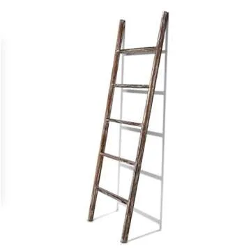 Farmhouse Accents USA Rustic Blanket Ladder - Dark Brown & White Distressed Stain - Throw Blanket Storage - Living Room Decor - Bathroom Towel Rack - Decorative Farmhouse Stand - 5 Foot