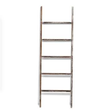 Farmhouse Accents USA Rustic Blanket Ladder - Dark Brown & White Distressed Stain - Throw Blanket Storage - Living Room Decor - Bathroom Towel Rack - Decorative Farmhouse Stand - 5 Foot