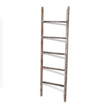 Farmhouse Accents USA Rustic Blanket Ladder - Dark Brown & White Distressed Stain - Throw Blanket Storage - Living Room Decor - Bathroom Towel Rack - Decorative Farmhouse Stand - 5 Foot