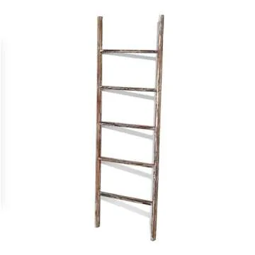 Farmhouse Accents USA Rustic Blanket Ladder - Dark Brown & White Distressed Stain - Throw Blanket Storage - Living Room Decor - Bathroom Towel Rack - Decorative Farmhouse Stand - 5 Foot