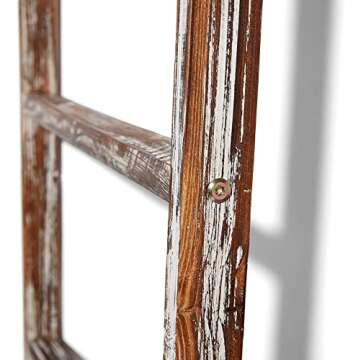 Farmhouse Accents USA Rustic Blanket Ladder - Dark Brown & White Distressed Stain - Throw Blanket Storage - Living Room Decor - Bathroom Towel Rack - Decorative Farmhouse Stand - 5 Foot