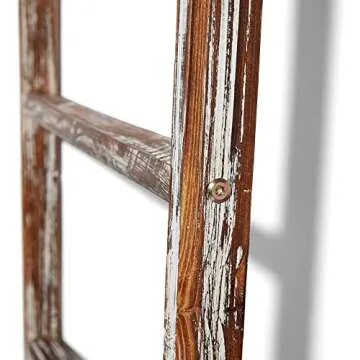Farmhouse Accents USA Rustic Blanket Ladder - Dark Brown & White Distressed Stain - Throw Blanket Storage - Living Room Decor - Bathroom Towel Rack - Decorative Farmhouse Stand - 5 Foot