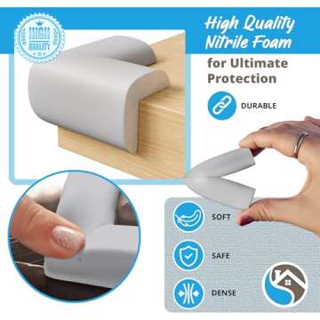 8-Pack Corner Protectors Baby Proof, Furniture Corner and Edge Safety Bumpers, Soft Rubber Foam Cushion Covers, 3M Taped Corner Guards, Baby Child Proofing Pads, Table Corner Protectors, Grey