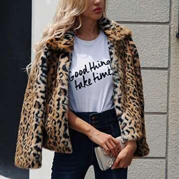 Womens Leopard Faux Fur Vintage Warm Parka Jacket