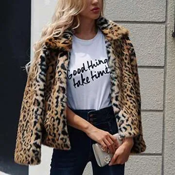 Womens Leopard Faux Fur Vintage Warm Parka Jacket