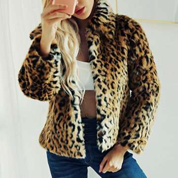 Womens Leopard Faux Fur Vintage Warm Parka Jacket
