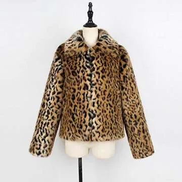 Womens Leopard Faux Fur Vintage Warm Parka Jacket